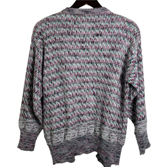 Vintage 80s James Kenrob Knitted Cardigan Small Pink Green Cozycore Grandmacore - Picture 2 of 7